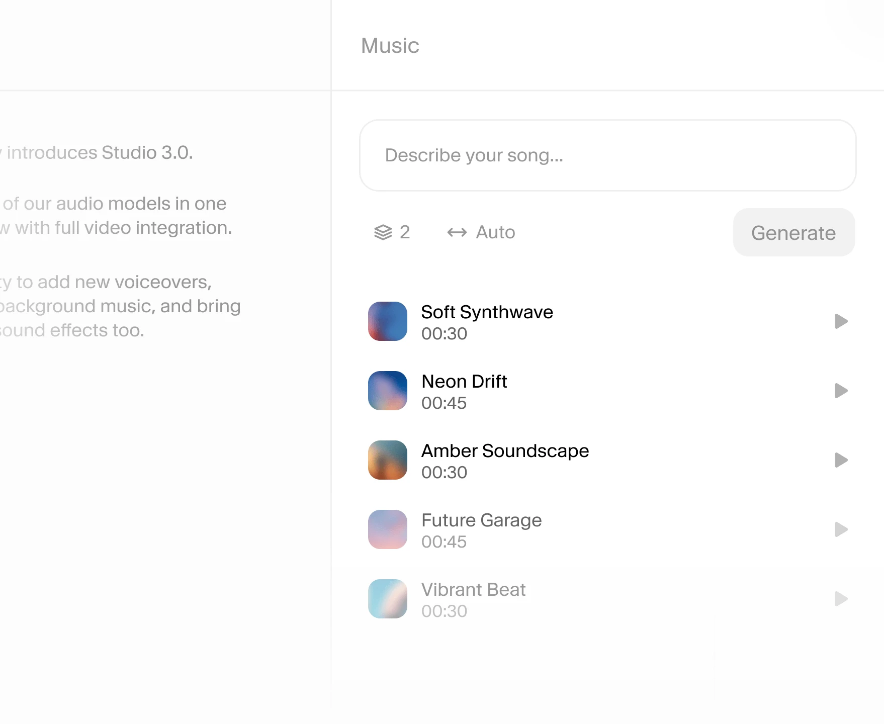 Music UI in Studio