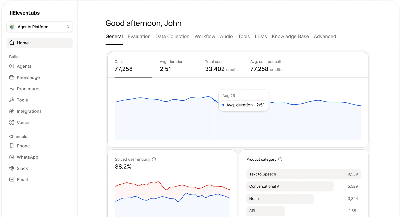 Tracking results UI for Conversational AI Agents platform