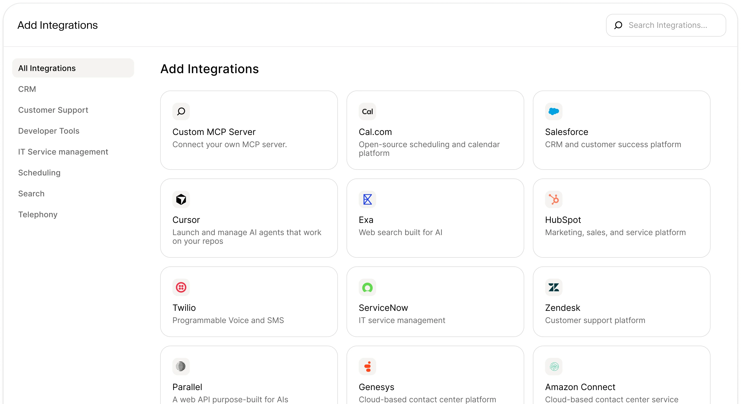 Integrations UI